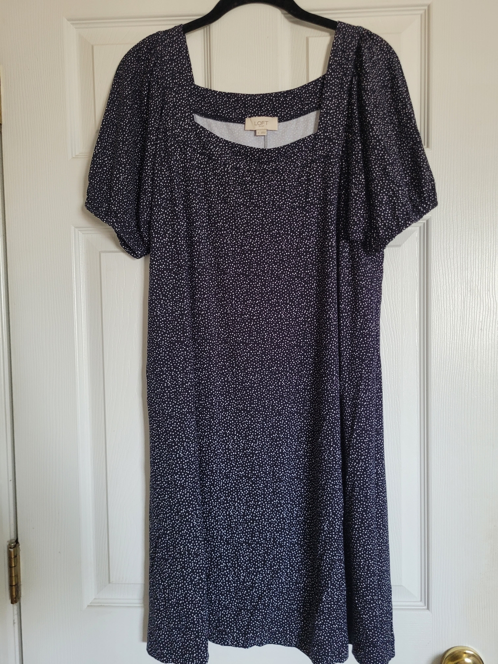 LOFT Navy Microdot Midi Swing Dress